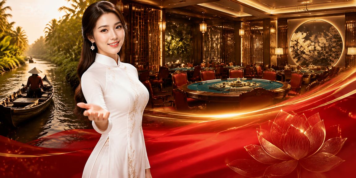 Người phụ nữ mặc áo dài ngồi chơi bài truyền thống vùng Mekong trong không gian yên bình